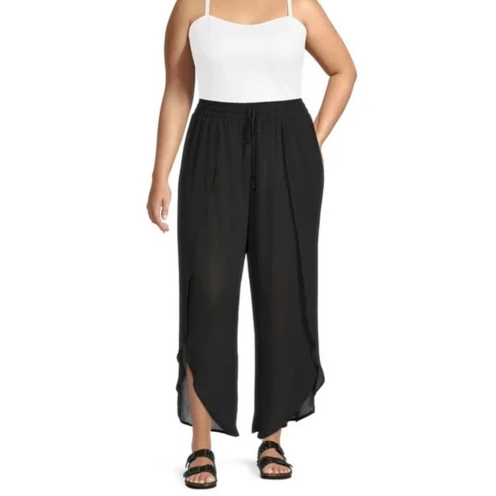 Time and Tru Plus Gathered Waist Petal Wide Leg Cover Up Pants Size 1X (16W-18W)